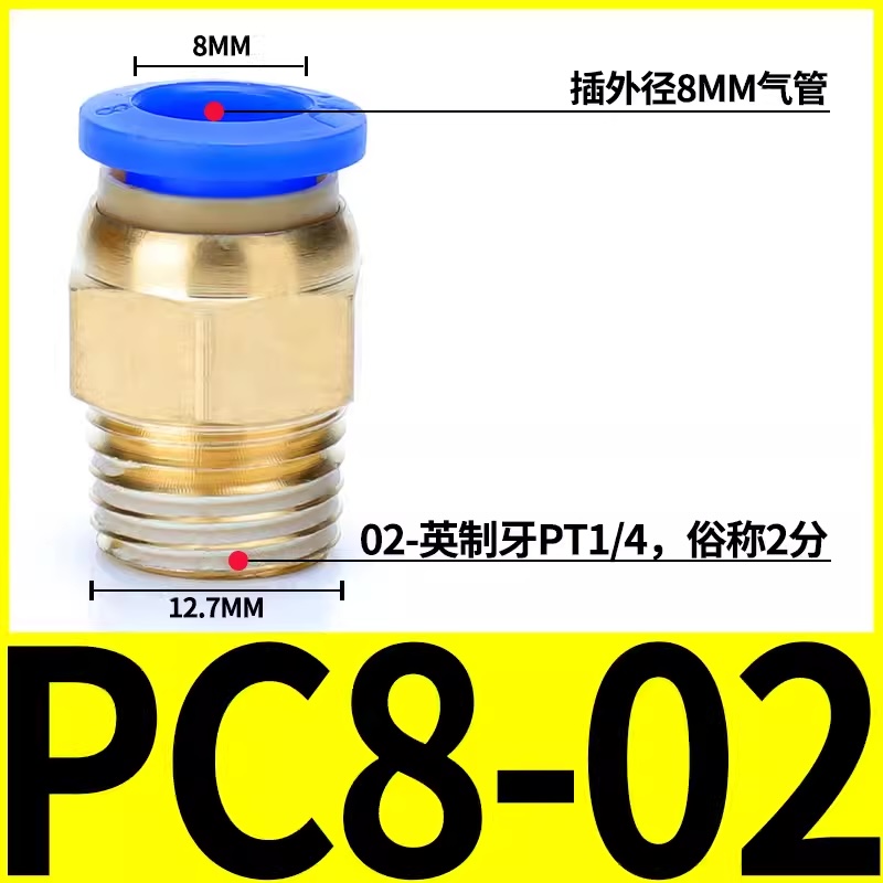 ข้อต่อตรงแบบสวมเร็ว ขนาด 8MM เกลียวนอก ขนาด R1/4"